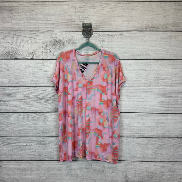 Cotton Bleu Plus Size Pink Printed Short Sleeve Summer Blouse Size 3X - Picture 1 of 5